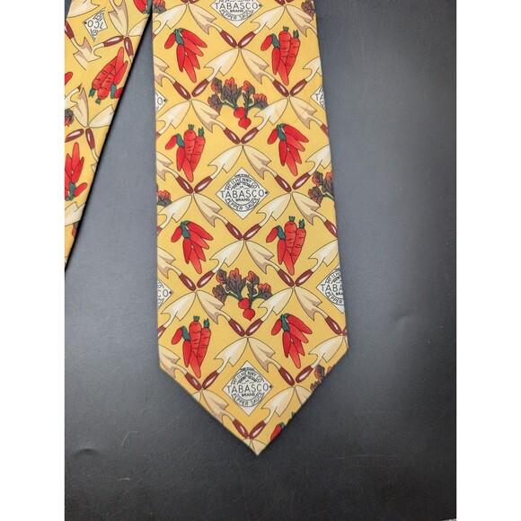 TABASCO Silk Necktie Mens Yellow Ingredients Pepper Sauce Dad RARE Vintage - Picture 1 of 6